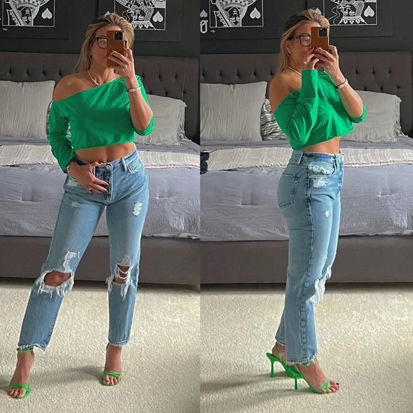 SUPERDOWN GREEN CROP TOP - Picture 1 of 9